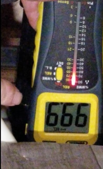 Moisture readings taken below the storage floor where the insulation is located as seened in the picture on https://www.peerreviewedproducts.com
